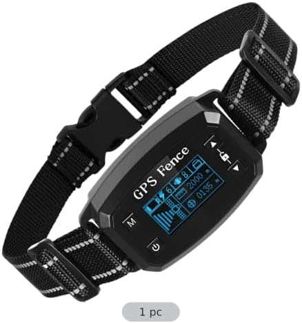 GPS E-Fence Collar, Wireless Dog Collar Fence System for Pet Training, 0.018-1.2 Miles, 30-2000 m Safety Distance, Bark Trainer with 3 Correction Modes, IPX6 Waterproof ABS, Black, 1000 mAh Battery