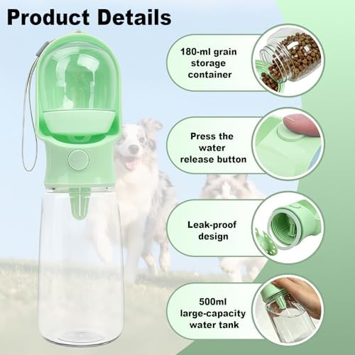 Green Large Portable Dog Water Bottle with Food Container