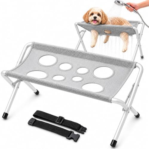 Dog Grooming Hammock Stand, Foldable Pet Bathing Stand, Grey