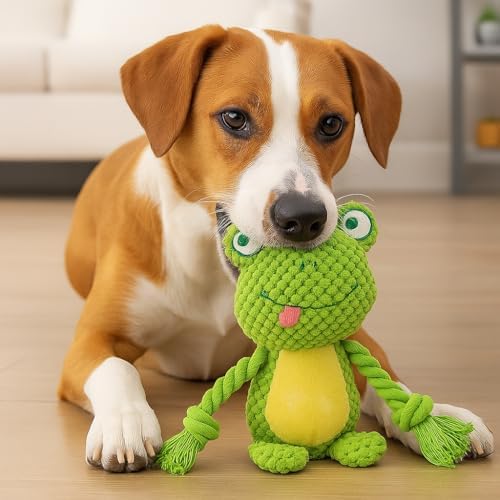 Plush Frog Dog Toy, Squeaky Interactive Tug Toy for Small Medium Dogs