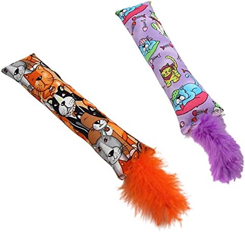 Jumpaws 2 Pack Natural Interactive Catnip Cat Kicker with Feathers, Bite Resistant Chew Toy, Crinkle Kicker, Accessories for Indoor Cat