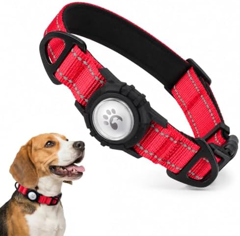 Padded Dog Collar with Waterproof Holder Compatible with Airtag