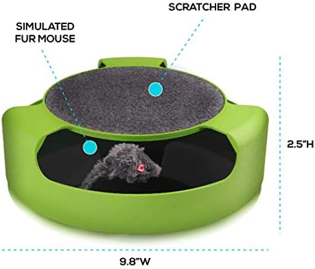 Pets First CAT Scratcher Spinning Mouse Toy for Cats - Interactive Cat Toy Catch the Mouse Fun Game - 2-in-1 Scratching Toy for Cats - No Battery Required - Rotating Mouse Pet Toy