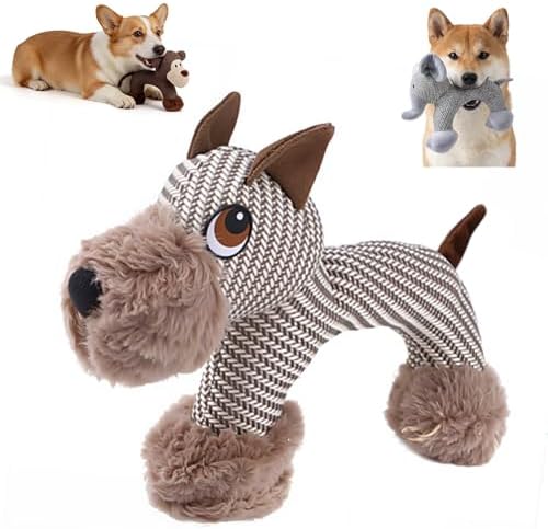Dog Toys for Aggressive Chewers – Durable Linen Squeaky Toys with Built-in Squeaker, Tough Indestructible Plush Stuffed Animals for Small Medium Dogs, Animal Design to Relieve Boredom & Anxiety (Dog)
