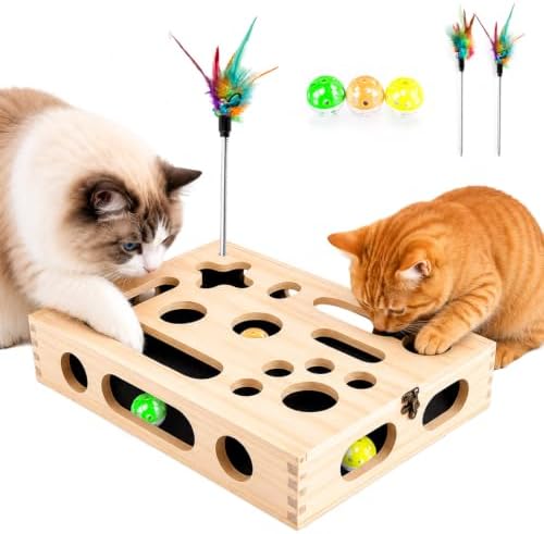 Large Cat Nail File Box, Sturdy Wood Cat Scratch Puzzle Box with Sandpaper