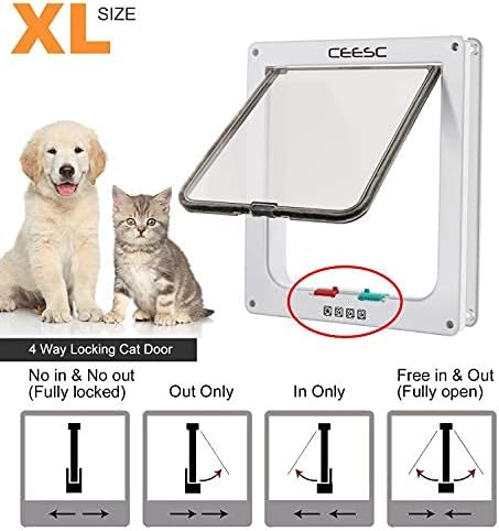 CEESC Extra Large Cat Door (Outer Size 11"x9.8"), Weatherproof, White, ABS Material, 4-Way Locking Flap for Cats & Dogs up to 25.54 lbs (Pack of 2)