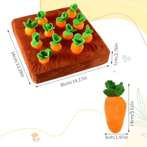 Penitue Carrot Dog Toy, Puppy Puzzle Including Snuffle Mat and Removable Soft Carrots Toy Stimulating Fun Cute Interactive Game for Small Dog Brain Training Enrichment Foraging Skill