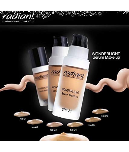 Radiant Professional Wonderlight Serum Lightweight Liquid Foundation Makeup SPF 20 - Alternative to Bronzer Powder - Color Corrector, Under Eye Concealer & Matte Eyeshadow Base-1.01 oz-Tan Beige(05)