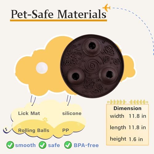 PEDAY Nonslip Silicone Dog Slow Feeder Lick Mat with Rolling Balls