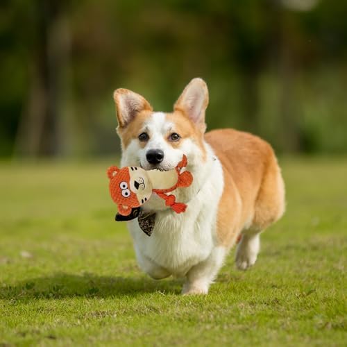 Cute Animals Interactive Dog Squeak Toys, Rope Plush Pet Chew Toys - Orange