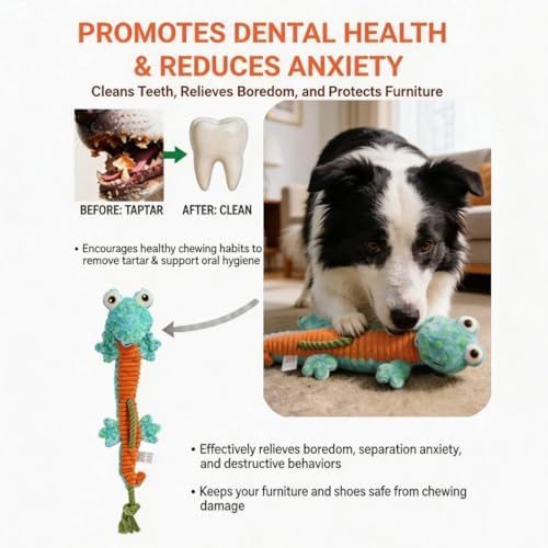 23.62 Inch Stuffing Free Lizard Squeaky Dog Toy, Tug Chew Toy for Dogs