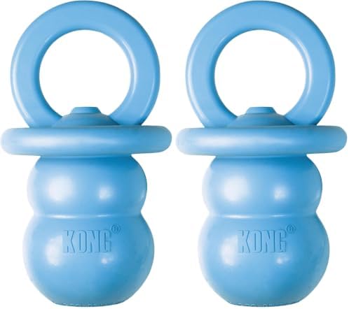 KONG Puppy Binkie - Pacifier Dog Toy for Puppies - Stuffable Treat Chew Toy for Treats - Durable Natural Rubber for Teething Puppy - for Small Puppies - Blue (Pack of 2)