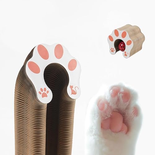 Kitty Curls Cat Toy, Magic Organ Cat Interactive Scratcher Cardboard with Bell Ball, Foldable & Changeable Accordion Shape Exercise Anxiety Relief Toy for Indoor Cats (2PCS)