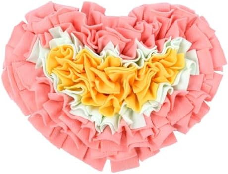 Pet Soft Fleece Snuffle Mat Heart Foraging Mats Dog Rabbit Guinea Pig Interactive Feeding Toy Anti Slip Slow Feeder Treat Dispenser (Pink/Green/Yellow)