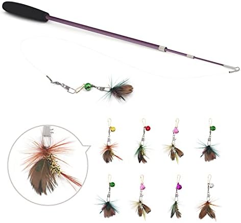 SONGWAY Cat Teaser Wand Toy - 10 Pieces Insect Cat Feather Toy Set with Retractable Wand and Feather Refills with Bell, Interactive Toys for Indoor Cats