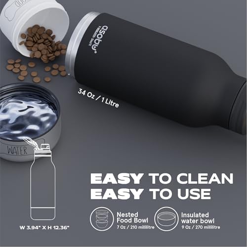 Asobu Dog Barky Bottle – Insulated Stainless Steel Water Bottle with 2 Removable Dog Bowls for Food, Treats & Water – Pet-Friendly Travel Bottle for Hiking, Road Trips & Outdoor Adventures