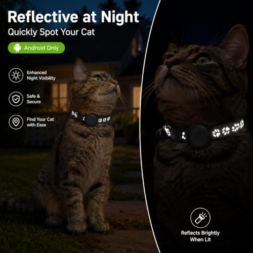 Pet Tracker,GPS Collar for Cats (Android Only) Smart tag,Waterproof Compatible with Google Find My,Advanced Tracking Solution Smart Collar for Pet Safety Ideal Small Large Cats (Black) (Black)