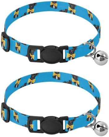 Black Dog Yellow Bow Tie Collar for Kitten, 2 Pack Breakaway Cat Collars with Bell