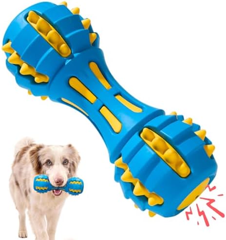 Ruffoo GnawBell Dog Squeak Toy for Interactive Play, Dual-Color Design Chew Toy for Dogs, Durable Natural Rubber Dog Toy for Medium & Large Breeds