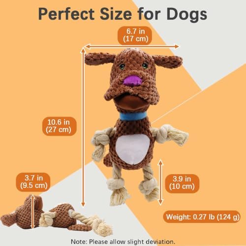 Brown Poodle Squeaky Plush Dog Chew Toy, 10.6 in Rope Crinkle Toy