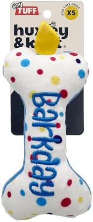 Huxley & Kent Tiny Tuff Plush Dog Toy, It's My Barkday Bone