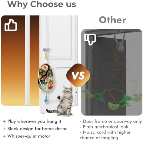OtterVerz 11 Interactive Cat Toys for Indoor Cats, Automatic Concealed Hide and Seek Hanging Feather Cat Toy, Rechargeable Motion-Activated Enrichment Toys for Bored Adult Cats (Fish Pond Pattern