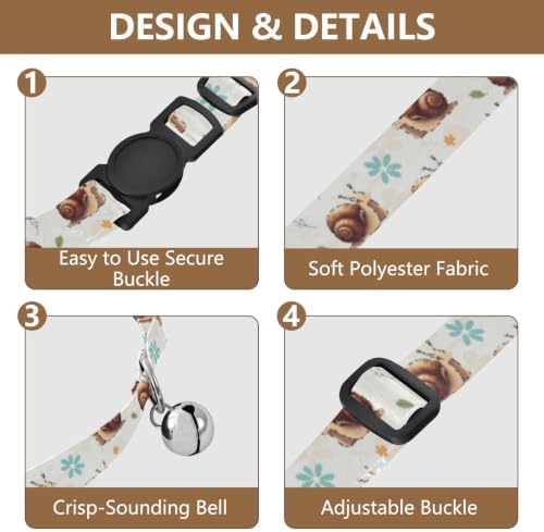 Cute Cartoon Snails Shells Dog Bell Collar 2 Pack Small Dog Collar Adjustable 10.6 to 17.1 Inches