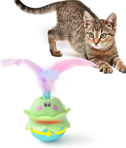 LIFLIX Interactive Automatic Cat Feather Toy, Rotating with LED Light, Rechargeable Electronic Chirping Toys for Indoor Cats, Blue