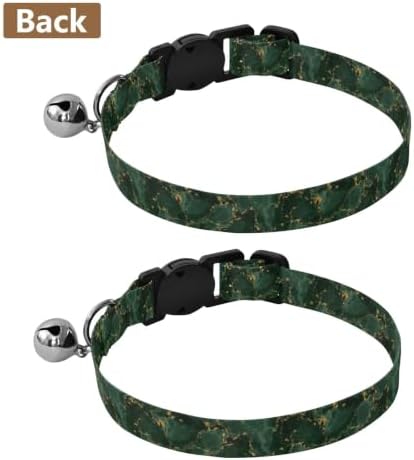 2 Pack Cats Collar Green Marble Cat Collar with Bell, Adjustable 10.6 to 17.1 Inches