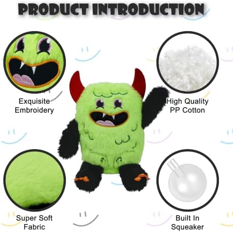 Monster Plush Squeaky Dog Toy Crinkle Dog Chew Toy for Small Medium Large Dogs, Green