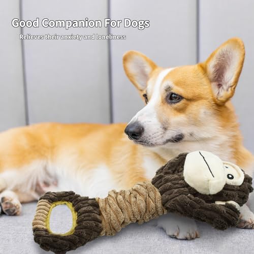 Dog Squeaky Toy Gorilla Shaped Dog Toy for Aggressive Chewers Tug of War Dog Toy Pet Interactive Toy Dog Plush Toy with Crinkle Paper for Small Medium Large Dogs Gorilla, Brown