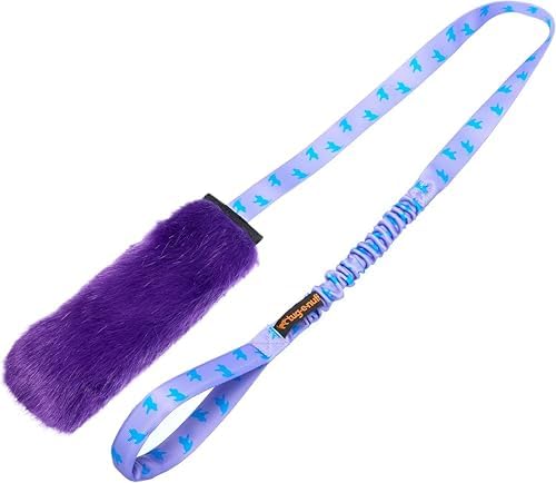 Tug-E-Nuff Faux Fur Squeaky Bungee Chaser Dog Toy (Lilac), 46.5 in