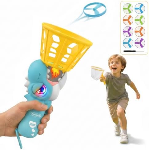 Outside Toys for Kids 4-8, Electric Dinosaur Flying Disc Launcher Toy for Kids, Automatic Flying Saucer Chasing & Catching Game for Boys and Girls, Outdoor Backyard Beach Indoor Active Toy - Blue