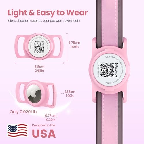 for AirTag Dog Collar Holder, Waterproof Smart QR Code for Air Tag Holder Cats and Dogs, for AirTag Protective Cases - Scan Alert, Instant Location, Pet Online Profile, Contacts Info (1 Pack, Pink)