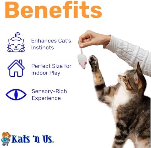Kats'N Us 2 Inch Real Rabbit Fur Non-Rattle Mouse Cat Toys (10, White)