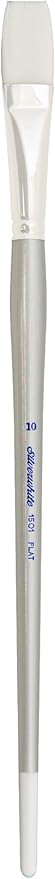 Silver Brush Limited 150110 Silverwhite Flat Brush, Watercolor, Acrylics, Gouache, or Oil Brush, Size 10, Long Handle