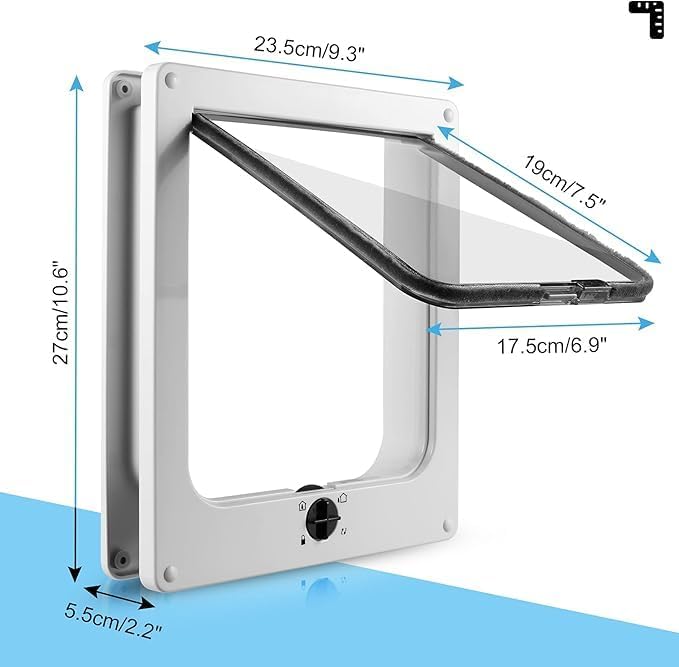 Sailnovo Cat Door（Outer Size 9.25" x 10.62" ）, Rotary 4-Way Facile Locking for Interior Exterior Door,Quiet, ABS Material,Weatherproof Pet Doors, Telescopic Frame, White,(Suitable for Cats<27.54 lb)