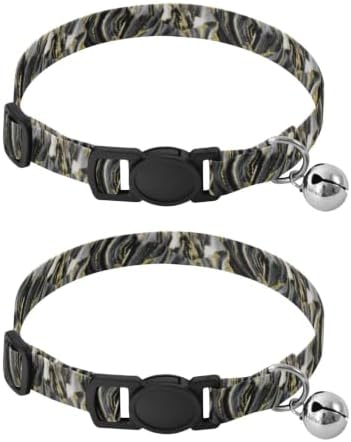 Golden Marble Black Lightweight Small Dog Collar, 2 Pack Cat Collar with Bell