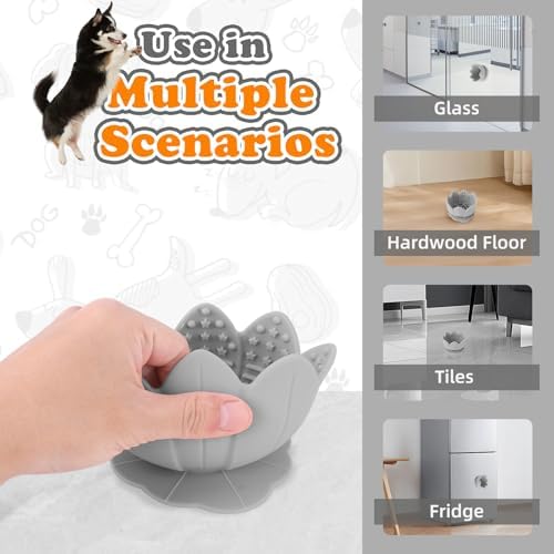 Silicone Dog Slow Feeder Lick Bowl，Slow Feeder Bowls for Small Medium Breed Dogs，Dog Freeze Bowl with Suction Cups，Interactive Puzzle Toy(Grey, Small)