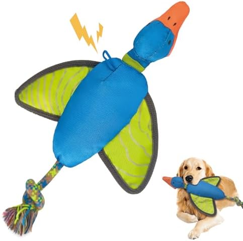 16.93 Inch Duck Slingshot Flying Dog Toy with Rope, Oxford Squeaky Crinkle Chew Toy for Fetch Training, Interactive Durable Toy for Medium Large Dogs