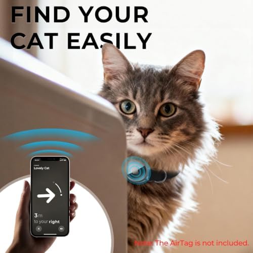 AirTag Cat Collar, Ultra Elastic Cat Tracker Collar (Black) | Compatible with Apple Air Tag Holder, Lightweight, Scratch Resistant, Stepless Adjustable Pet Tracking Collars for Cat Kitten