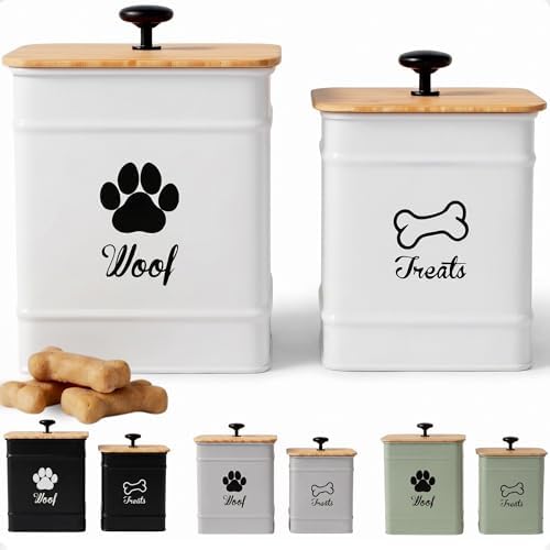 Dog Treat Container Set of 2 with Airtight Bamboo Lids - 8x6 & 7x5 inch