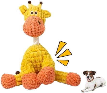 Dog Squeaky Plush Toy with Rope - Durable Stuffed Dog Toy with Built-in Squeaker, Interactive Chew Toy for Small, Medium & Large Dogs (Orange Giraffe, Not for Aggressive Chewers)