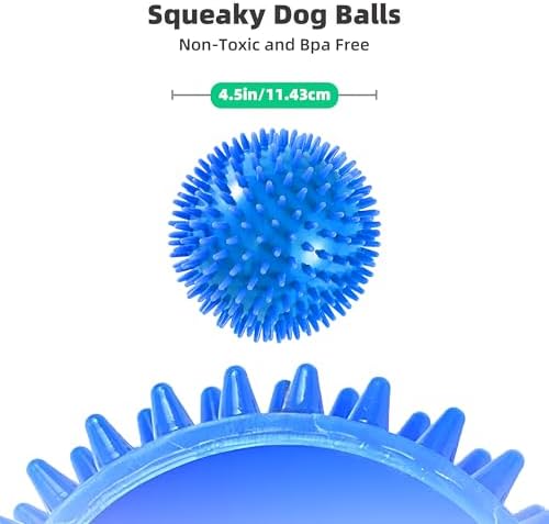 4 Pack 4.5” Squeaky Dog Balls for Large and Medium Dogs, Spiky Dog Toy Balls for Aggressive Chewers