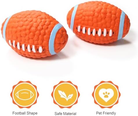 3.4" Squeaky Dog Toy Football, Rugby Shape Interactive Dog Balls for Teething Puppies, Small and Medium Dogs, Durable Dogs Balls for Chewing and Training (Small, 2 PCS)