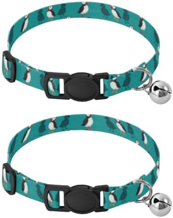 Cartoon Puffins Teal Adjustable Buckle Kitten Collar 2 Pack Collars for Cats