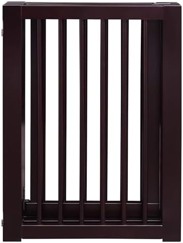 Freestanding Wooden Pet Gate with Door Adjustable Dog Barrier Portable Indoor Safety Fence for Pets Durable Wood Construction Easy Walk Through Design Stylish Home Pet Safety Solution