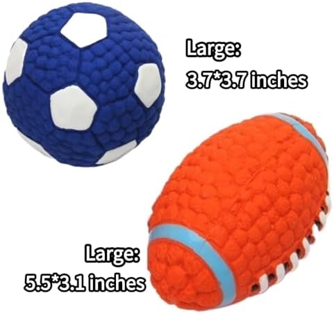 Squeaky Chew Dog Toys Interactive Sports Balls with Squeaker Soft Latex Rubber Bouncy Fetch Ball Toy (Soccer, Volleyball, Football, Tennis) for Puppy & Dog (Soccer+Football,Large)