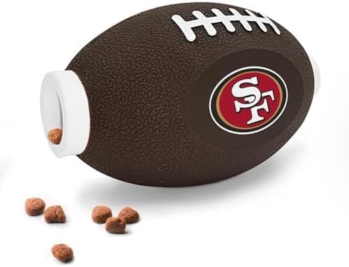 NFL San Francisco 49ers Football Treat Dispensing Toy for Dogs and Cats, Rubber Ball Pet Toy, Interactive Fun Doggie Treat Toy, Natural Rubber Feeding Toy