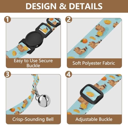 Cute Capybaras Oranges Pet Collar 2 Pack Collars for Puppies Adjustable Length 10.6" to 17.1"